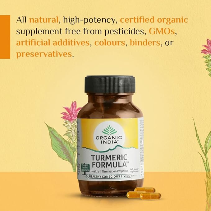 Organic India Turmeric Formula Bottle | Strong Anti-inflammatory | Enhances Skin, Bone, and Joint Health - 60 Capsules